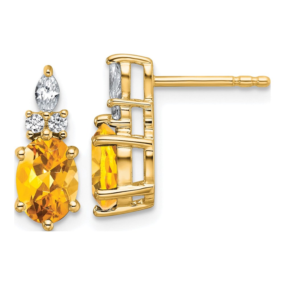 14K Diamond And 7x5 Oval November/citrine Post Earrings