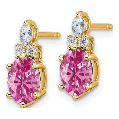 14K Yellow Gold 1/6 ct tw Oval Lab-Created Pink Sapphire & Diamond Stud Earrings – view 2