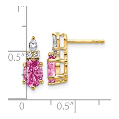 14K Yellow Gold 1/6 ct tw Oval Lab-Created Pink Sapphire & Diamond Stud Earrings – view 3