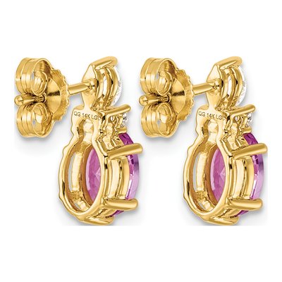 14K Yellow Gold 1/6 ct tw Oval Lab-Created Pink Sapphire & Diamond Stud Earrings – view 4