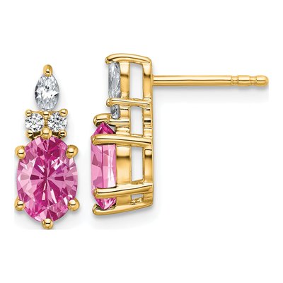 14K Yellow Gold 1/6 ct tw Oval Lab-Created Pink Sapphire & Diamond Stud Earrings