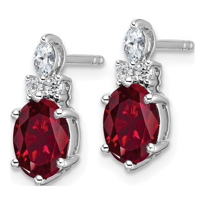 14K White Gold 1/6 ct tw Lab-Created Ruby & Diamond Oval July Stud Earrings – view 2