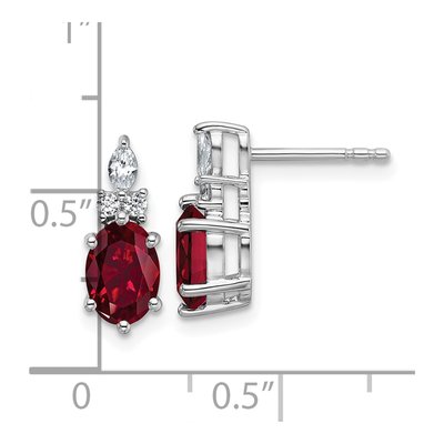 14K White Gold 1/6 ct tw Lab-Created Ruby & Diamond Oval July Stud Earrings – view 3