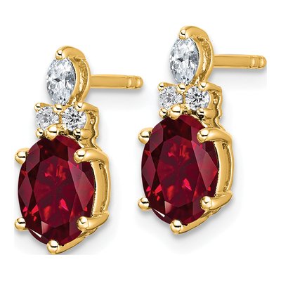 14K Yellow Gold 1/6 ct tw Oval Lab-Created Ruby & Diamond Button Stud Earrings – view 2