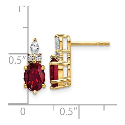 14K Yellow Gold 1/6 ct tw Oval Lab-Created Ruby & Diamond Button Stud Earrings – view 3