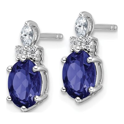 14K White Gold 1/6 ct tw Lab-Created Sapphire & Diamond Oval September Stud Earrings – view 2