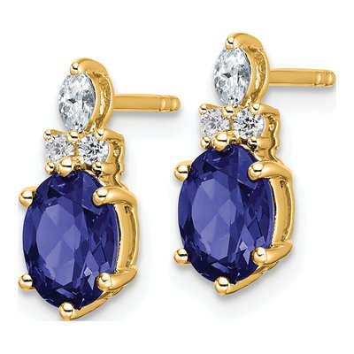 14K Yellow Gold 1/6 ct tw Lab-Created Sapphire & Diamond Oval September Stud Earrings – view 2