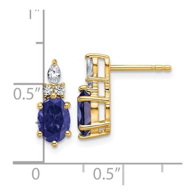 14K Yellow Gold 1/6 ct tw Lab-Created Sapphire & Diamond Oval September Stud Earrings – view 3