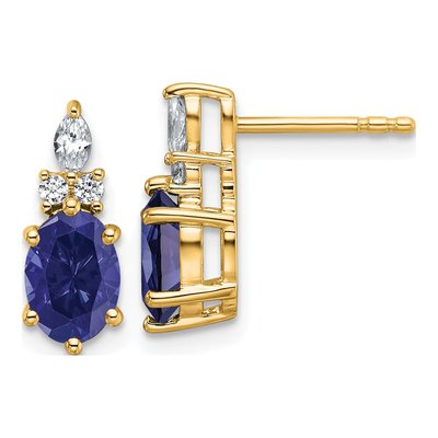 14K Yellow Gold 1/6 ct tw Lab-Created Sapphire & Diamond Oval September Stud Earrings