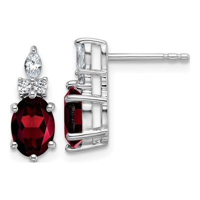 14K White Gold 1/6 ct tw Garnet & Diamond Dangle Earrings