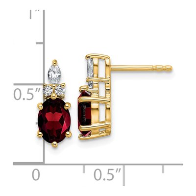 14K Yellow Gold 1/6 ct tw Garnet & Diamond Oval Dangle Earrings – view 3