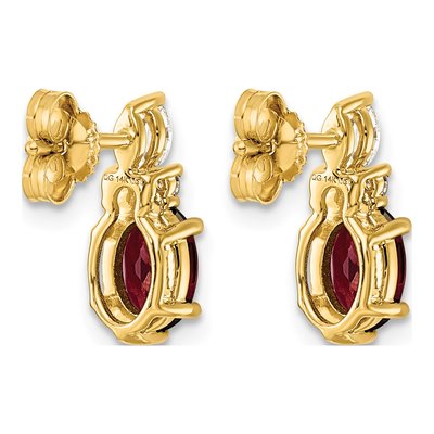 14K Yellow Gold 1/6 ct tw Garnet & Diamond Oval Dangle Earrings – view 4
