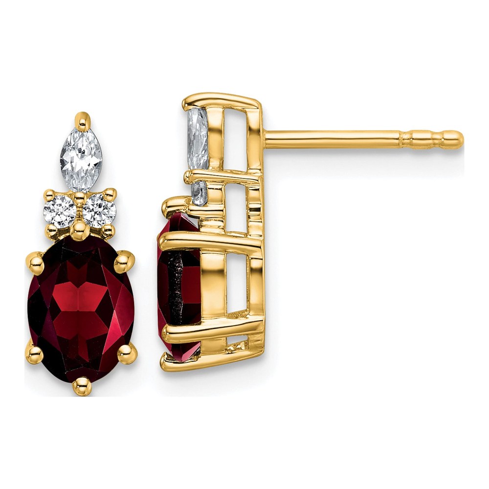 14K Diamond And 7x5 Oval January/garnet Post Earrings