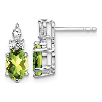 14K White Gold 1/6 ct tw Peridot & Diamond Dangle Earrings