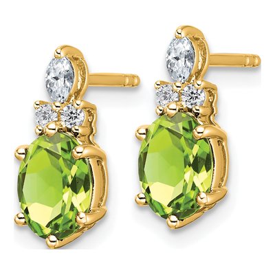 14K Yellow Gold 1/6 ct tw Peridot & Diamond Dangle Earrings – view 2