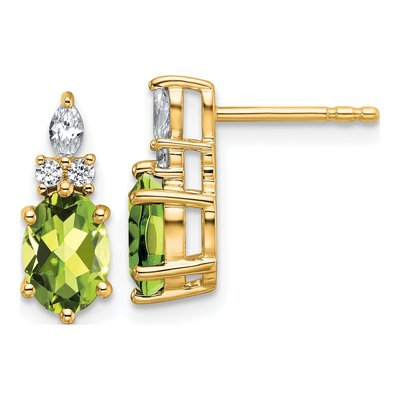 14K Yellow Gold 1/6 ct tw Peridot & Diamond Dangle Earrings
