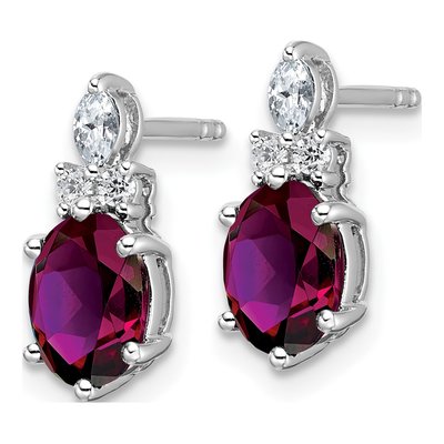 14K White Gold 1/6 ct tw Rhodolite Garnet & Diamond Oval June Dangle Earrings – view 2