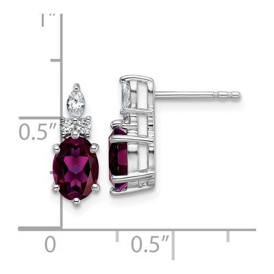 14K White Gold 1/6 ct tw Rhodolite Garnet & Diamond Oval June Dangle Earrings – view 3
