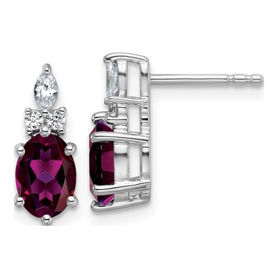 14K White Gold 1/6 ct tw Rhodolite Garnet & Diamond Oval June Dangle Earrings