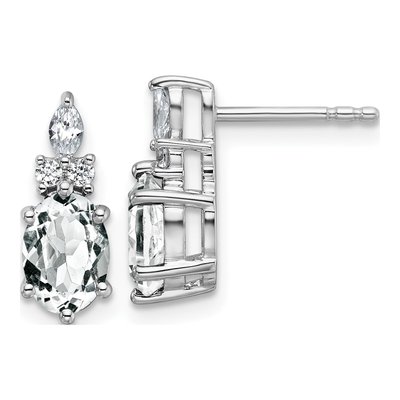 14K White Gold 1/6 ct tw White Topaz & Diamond Dangle Earrings