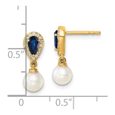 14K Yellow Gold 0.09 ct tw Freshwater Cultured Pearl & Sapphire Round Pear Dangle Earrings – view 3