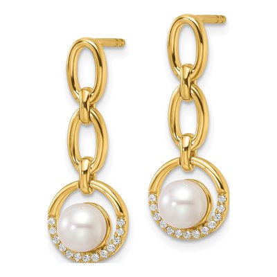 14K Yellow Gold 1/10 ct tw Freshwater Cultured Pearl & Diamond Open Circle Dangle Earrings – view 3