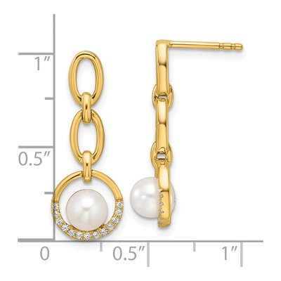 14K Yellow Gold 1/10 ct tw Freshwater Cultured Pearl & Diamond Open Circle Dangle Earrings – view 4