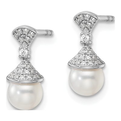 14K White Gold 1/8 ct tw Round Freshwater Cultured Pearl & Diamond Stud Earrings – view 3