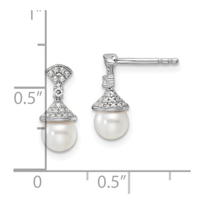 14K White Gold 1/8 ct tw Round Freshwater Cultured Pearl & Diamond Stud Earrings – view 4