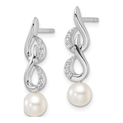 14K White Gold 1/15 ct tw Freshwater Cultured Pearl & Diamond Dangle Earrings – view 2