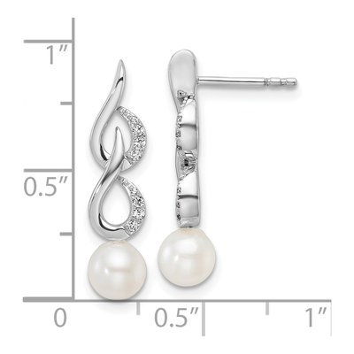14K White Gold 1/15 ct tw Freshwater Cultured Pearl & Diamond Dangle Earrings – view 3