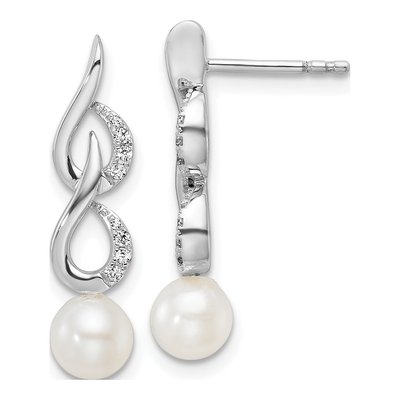 14K White Gold 1/15 ct tw Freshwater Cultured Pearl & Diamond Dangle Earrings