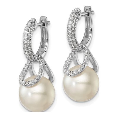 14K White Gold 0.41 ct tw 24mm Freshwater Cultured Pearl & Diamond Huggie Hoop Earrings – view 3
