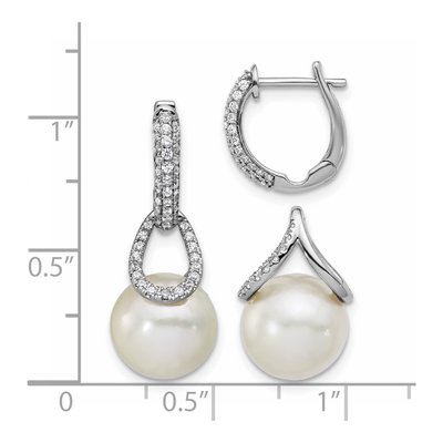 14K White Gold 0.41 ct tw 24mm Freshwater Cultured Pearl & Diamond Huggie Hoop Earrings – view 4