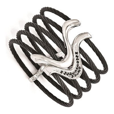 Titanium & Sterling Silver Black Spinel Cuff Bracelet