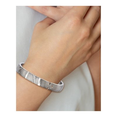 Titanium & Sterling Silver 1/10 ct tw Diamond Bangle Bracelet – view 4