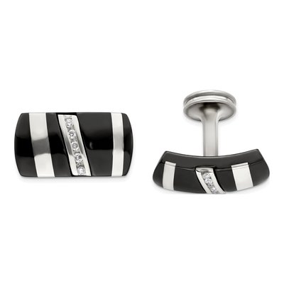 Black Ti & Silver Diamond Cufflinks