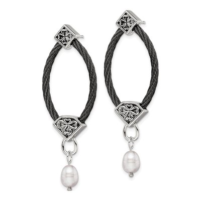 Titanium & Sterling Silver Freshwater Cultured Pearl Dangle Earrings – view 3