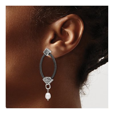 Titanium & Sterling Silver Freshwater Cultured Pearl Dangle Earrings – view 5