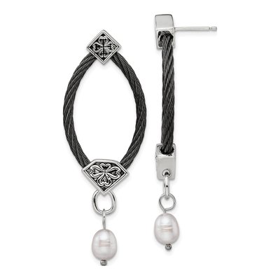 Titanium & Sterling Silver Freshwater Cultured Pearl Dangle Earrings