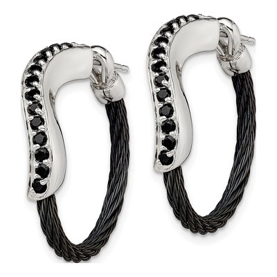 Titanium & Sterling Silver 27mm Black Spinel Hoop Earrings – view 3