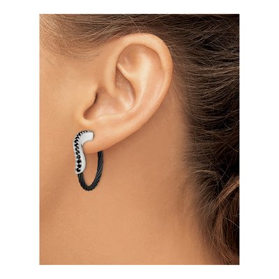 Titanium & Sterling Silver 27mm Black Spinel Hoop Earrings – view 5