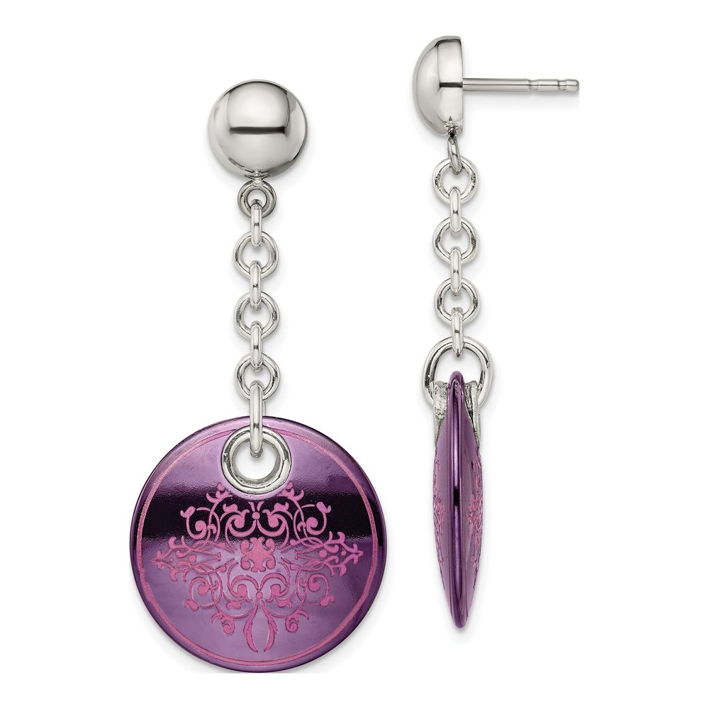 Titanium & Sterling Silver Black Circle Dangle Earrings