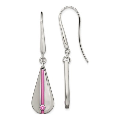 Titanium Pink Sapphire Teardrop Dangle Earrings