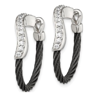 Titanium & Sterling Silver Black Sapphire Hoop Earrings – view 3