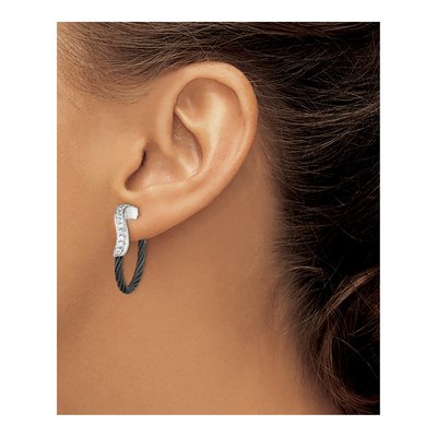 Titanium & Sterling Silver Black Sapphire Hoop Earrings – view 5