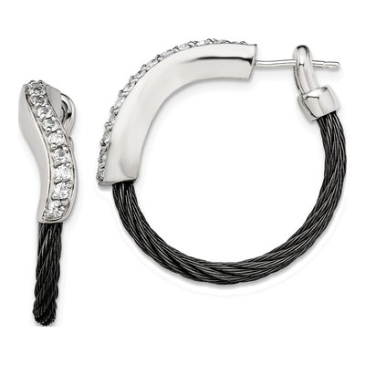 Titanium & Sterling Silver Black Sapphire Hoop Earrings