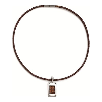 Titanium Brown Leather Pendant Necklace – view 2