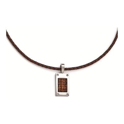 Titanium Brown Leather Pendant Necklace