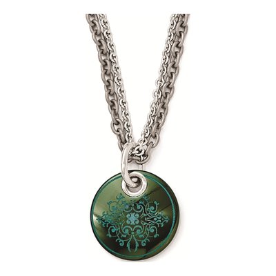 Titanium & Sterling Silver Black Ti Teal Anodized Pendant Necklace